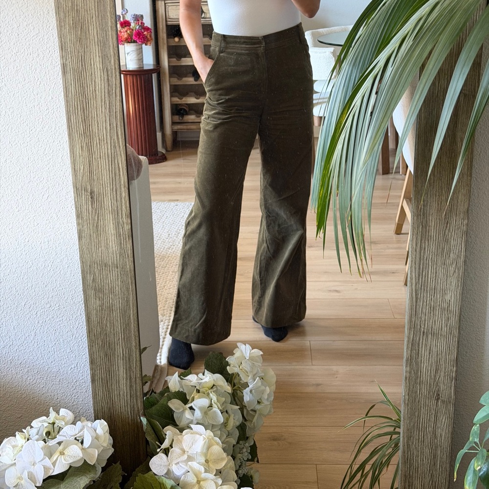 Wayf Olive Green Wide Leg Corduroy Pants High Rise Retro Boho Size S